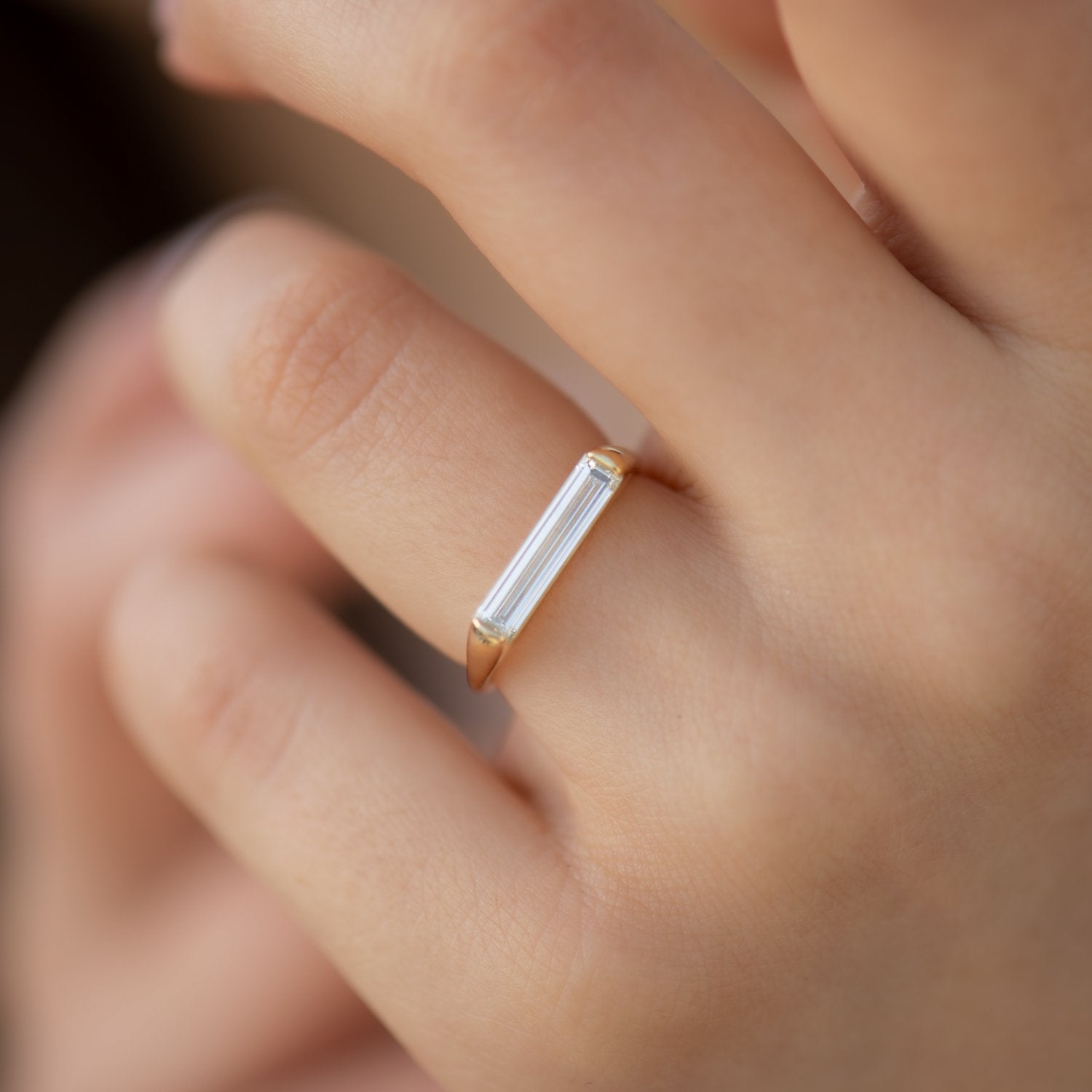 Minimalist Engagement Ring with OOAK Long Baguette Diamond
